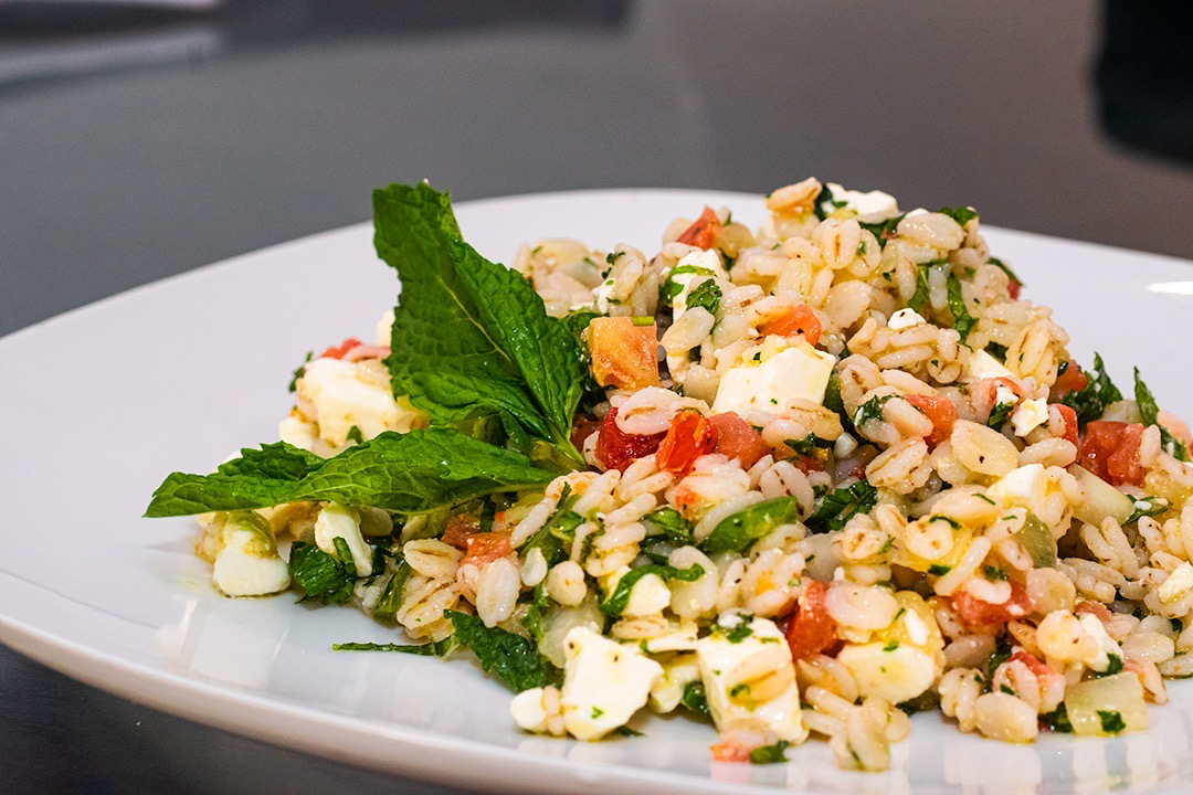 Feta Barley and Roasted Tomato with mint salad