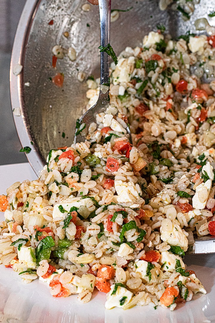 Feta Barley and Roasted Tomato with mint salad