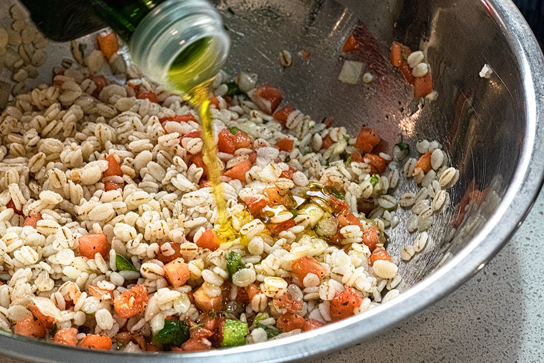 Feta Barley and Roasted Tomato with mint salad